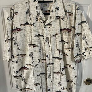 Michael Austin Men's Fishing Print Shirt - Cream